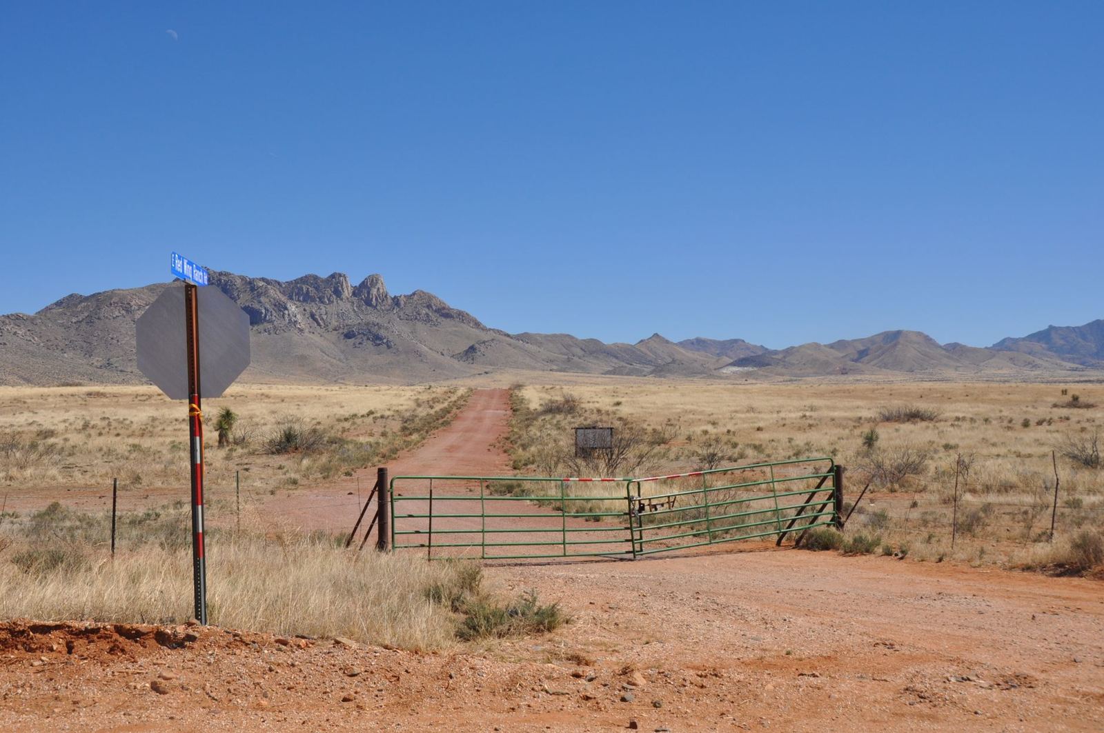 Trans-Pecos West Texas ranch entrance with mountains