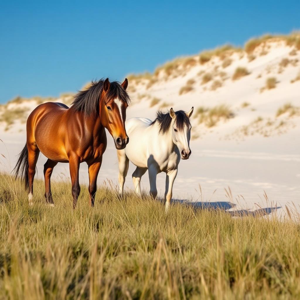 Famous Chincoteague wild ponies on Assateague Island, Accomack County Virginia