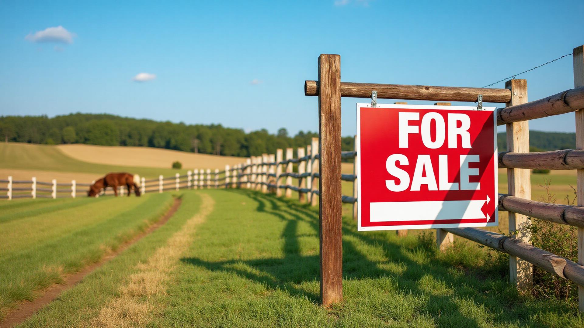 Alabama ranch for sale with for sale sign and pasture land
