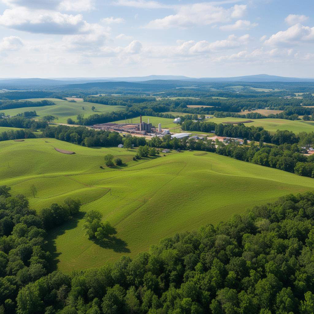 Aerial view of Alamance County North Carolina Piedmont farmland