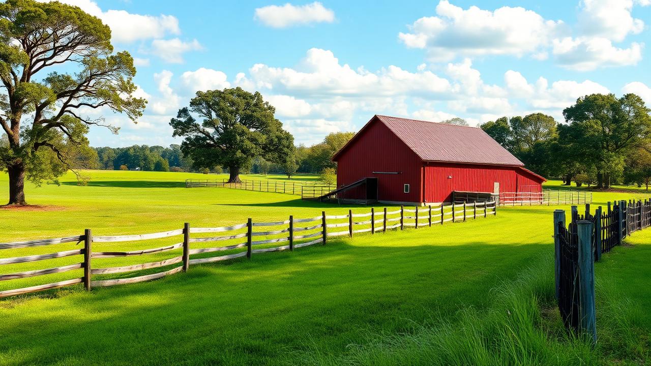 Rural farmland with red barn in Anderson County