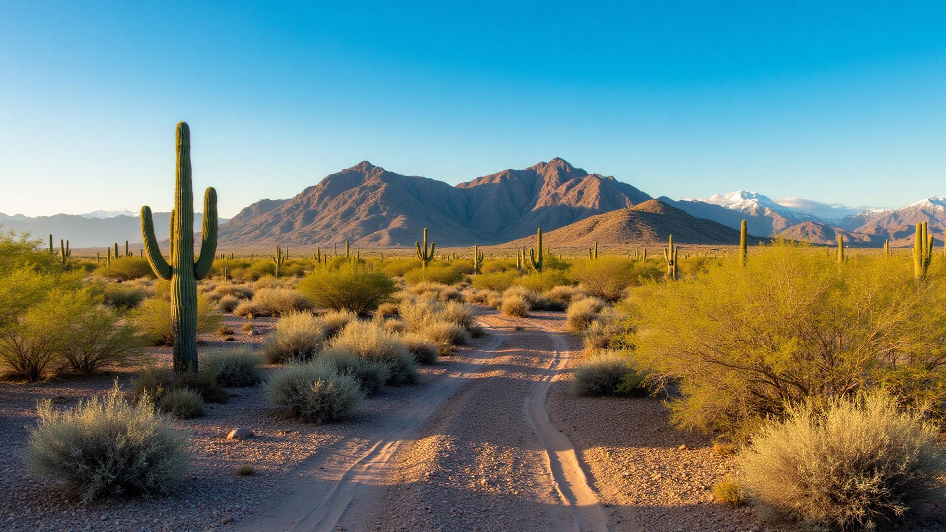 Desert land with saguaro cacti in Arizona