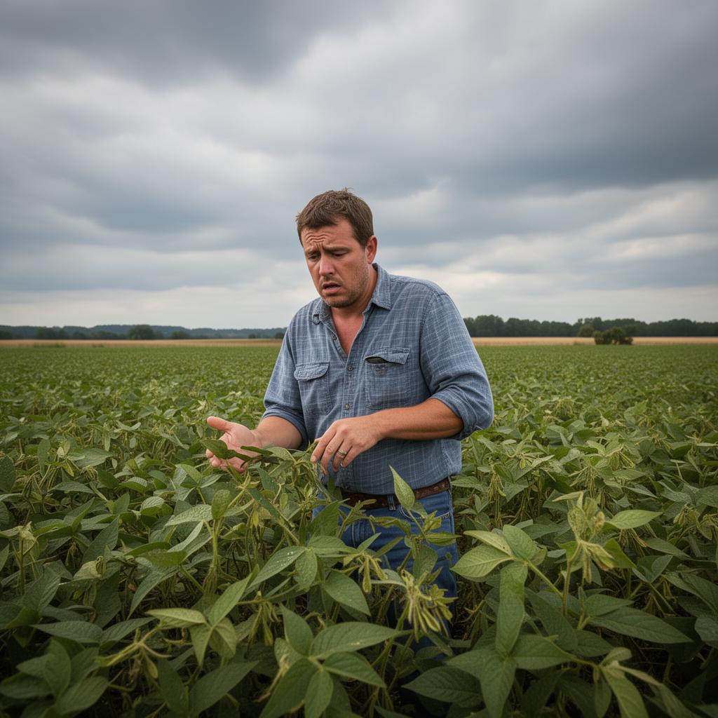 Arkansas farmer examining crops in the field