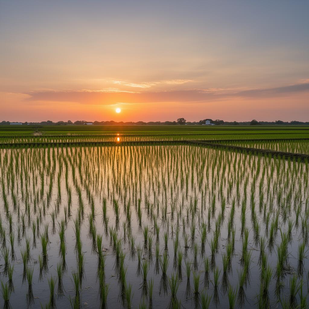 Arkansas rice field at sunset
