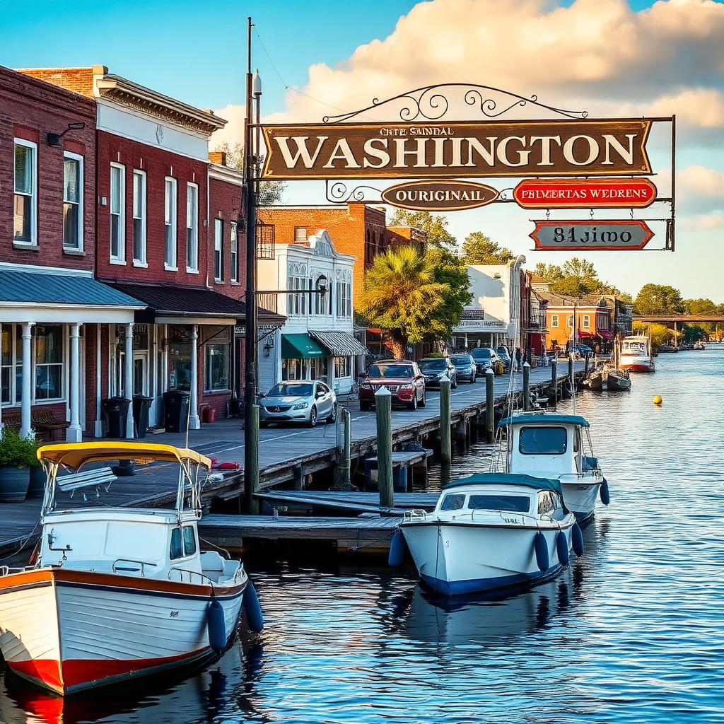 Historic downtown Washington North Carolina waterfront on Pamlico River