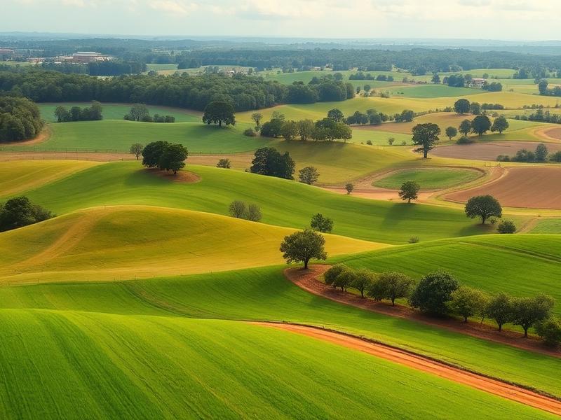 Rural farmland and rolling hills in Bibb County Georgia