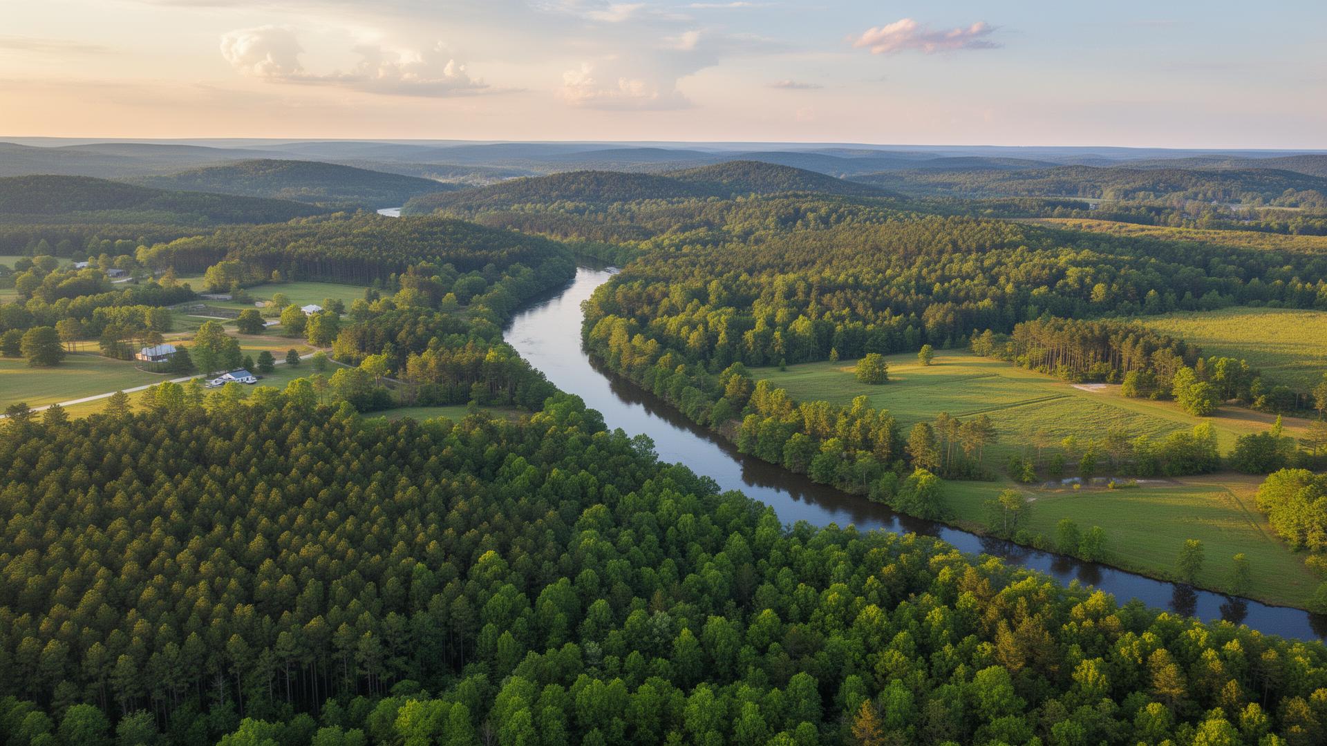 Bibb County Georgia landscape with Ocmulgee River and rolling hills