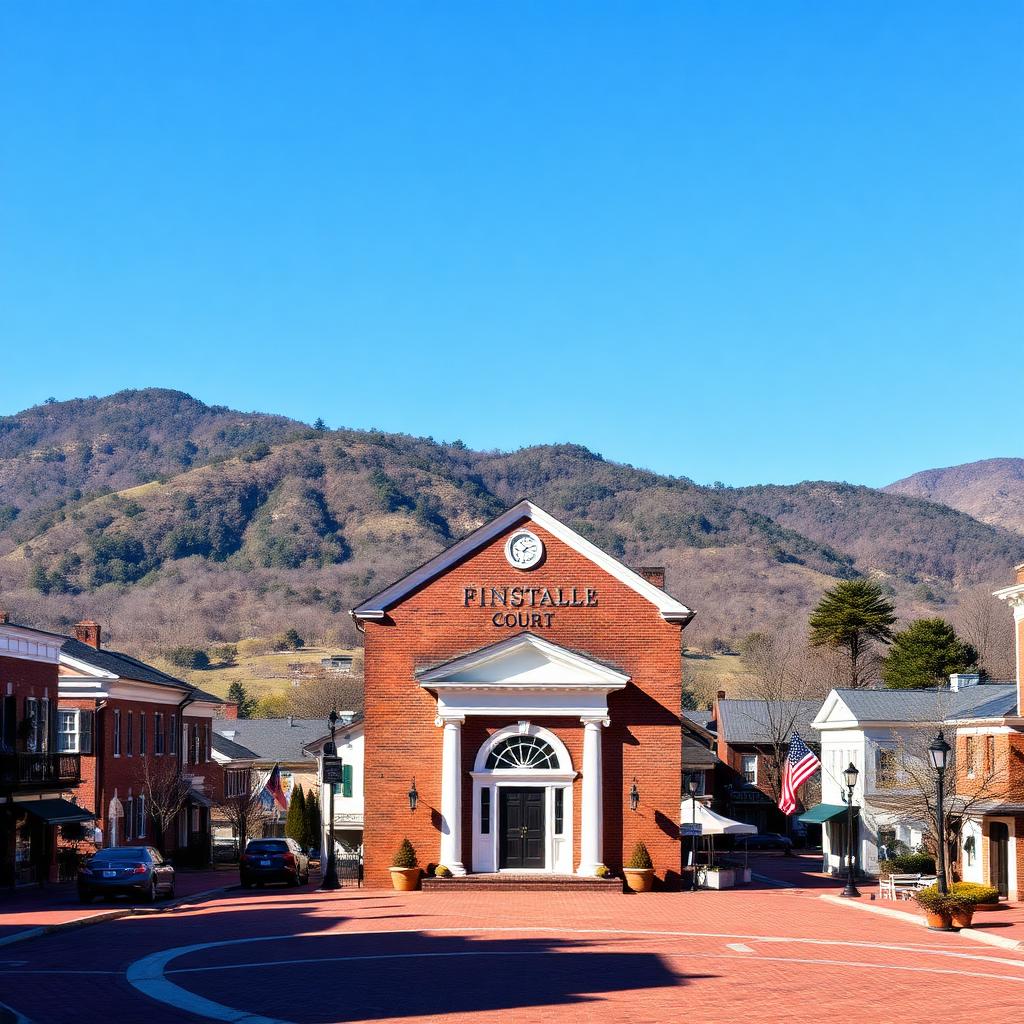 Historic Fincastle Virginia courthouse square with mountain backdrop