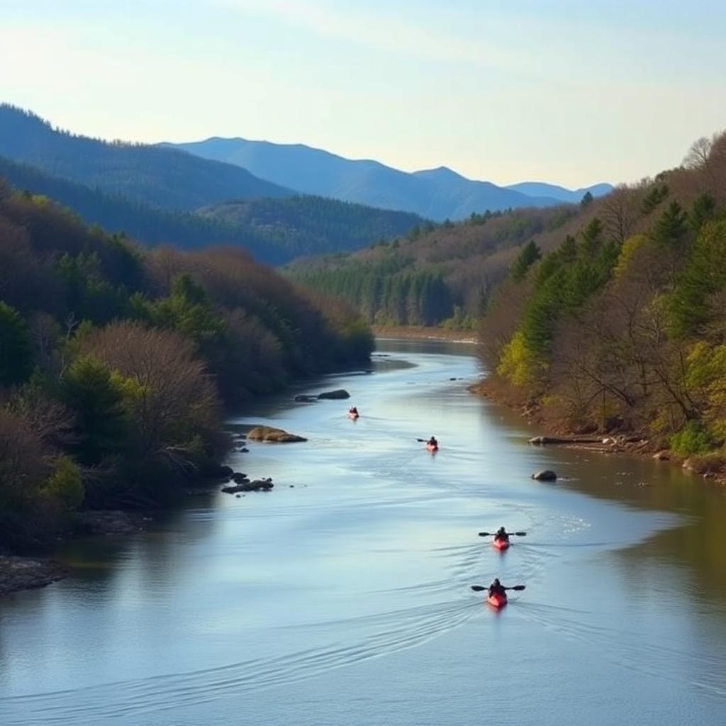 James River flowing through Virginia valley with Blue Ridge mountains
