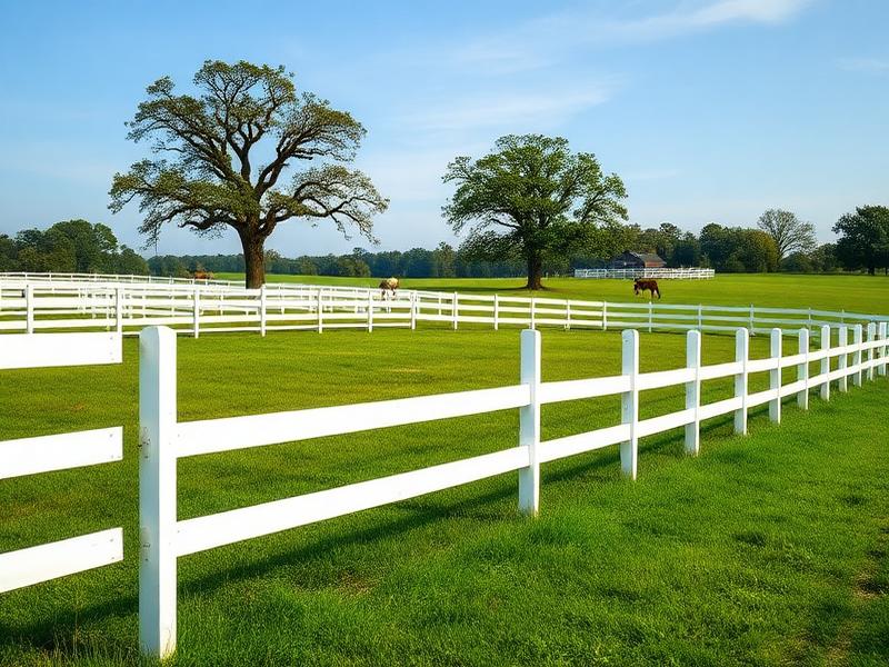 Horse farm pasture with white fencing in Cabarrus County