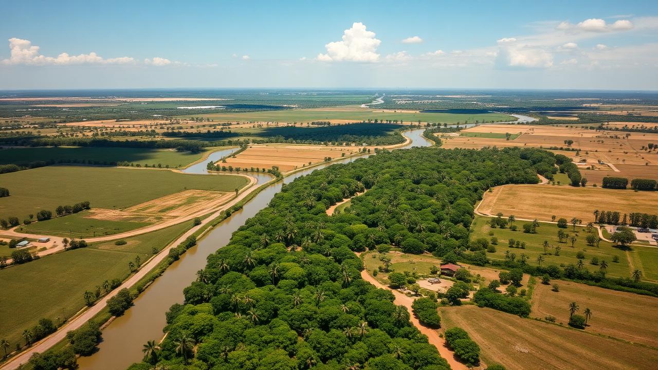 Rio Grande Valley farmland with irrigation canals in Cameron County Texas