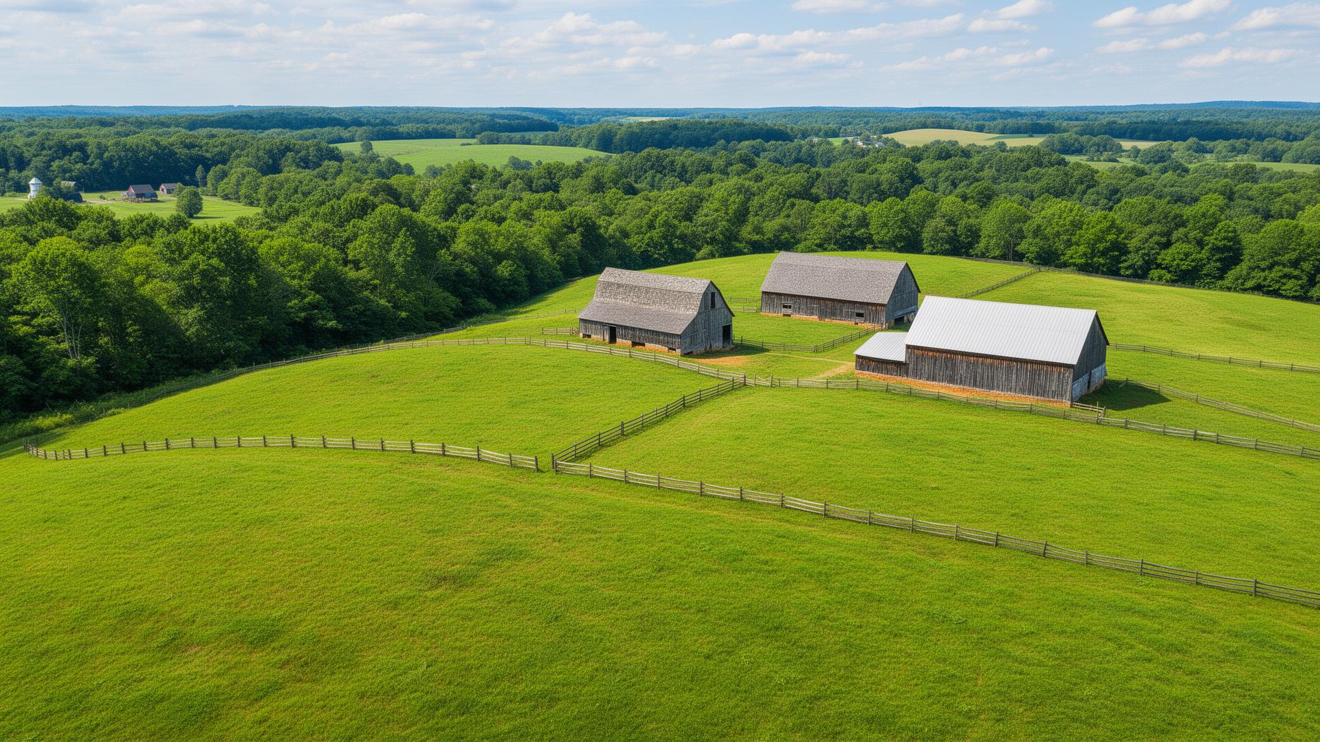 Scenic farmland in Caroline County, Virginia with rolling pastures