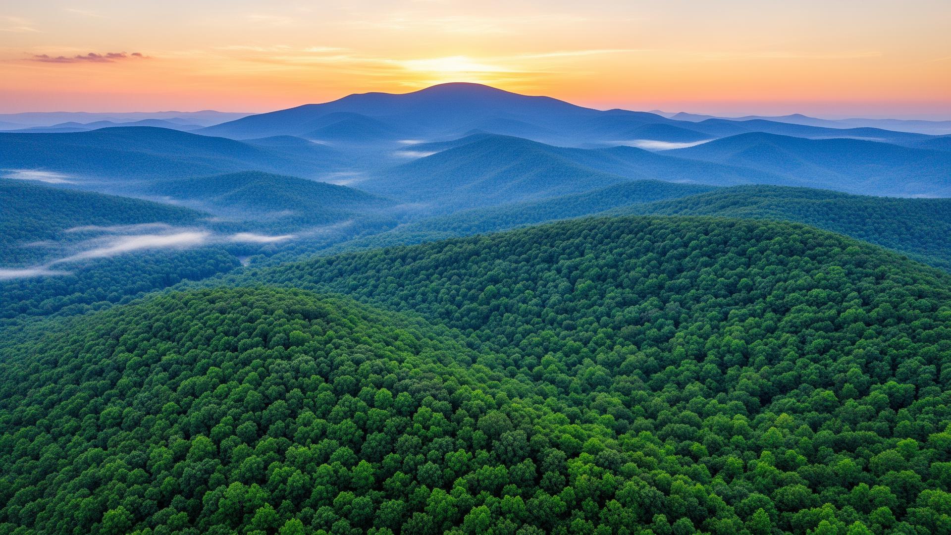 Aerial view of Carter County Tennessee mountain land with Blue Ridge peaks