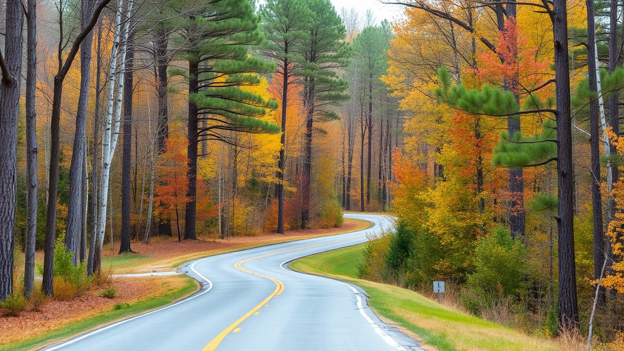 Autumn woodland road in Cherokee County Alabama