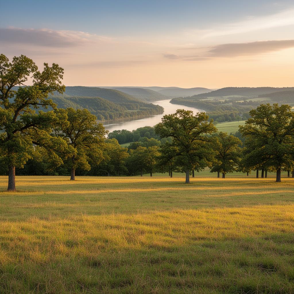 Open pastureland in Clark County, Kentucky with views of the Kentucky River valley