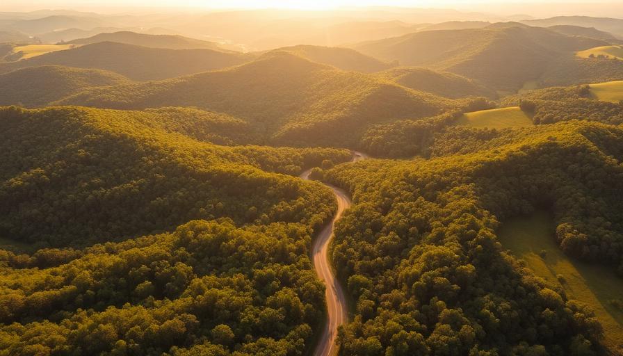 Rolling hills and forests in Clay County Alabama