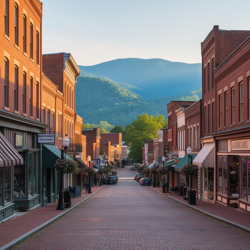 Historic downtown Newport Tennessee with mountain views