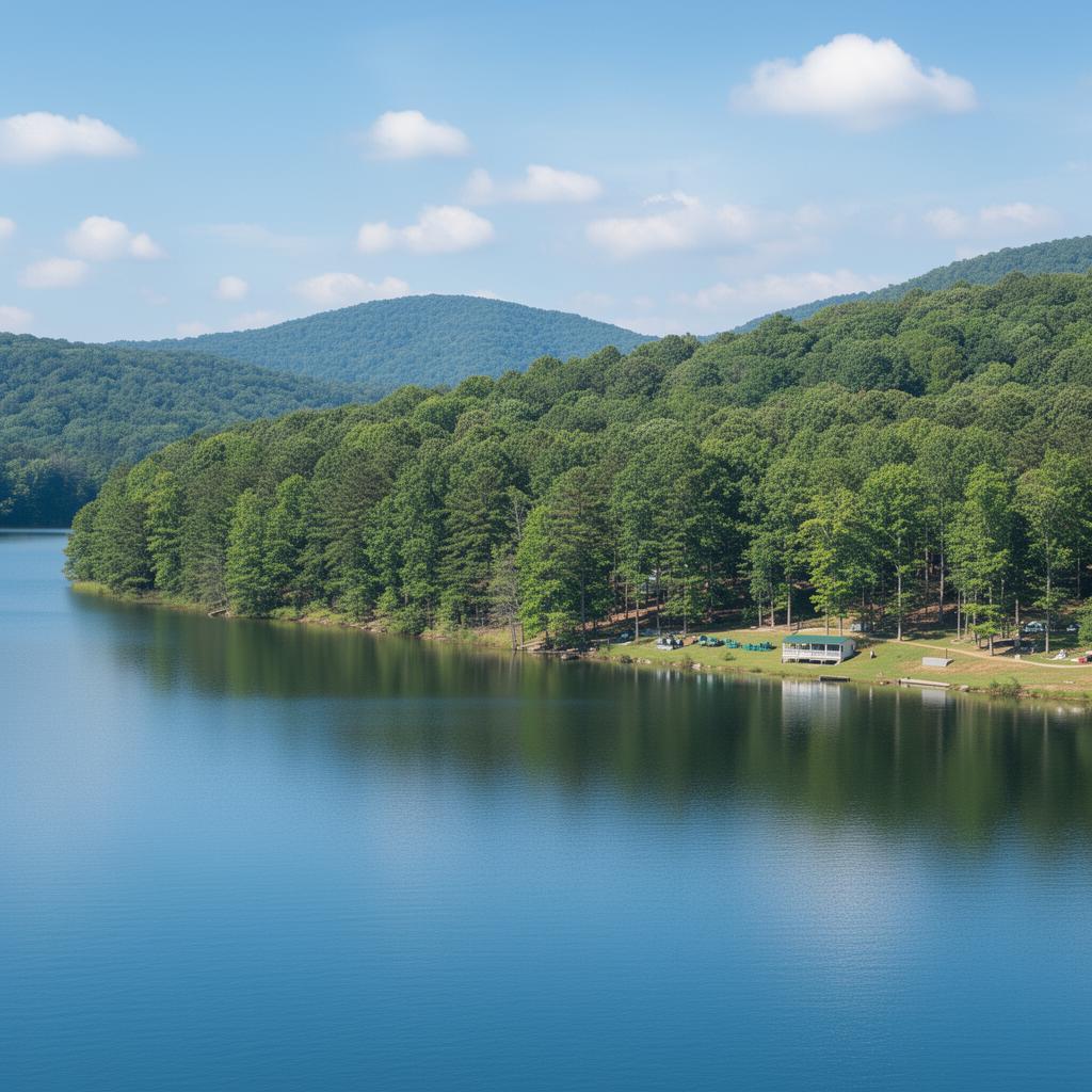 Tims Ford Lake scenic view with wooded shoreline in Coffee County