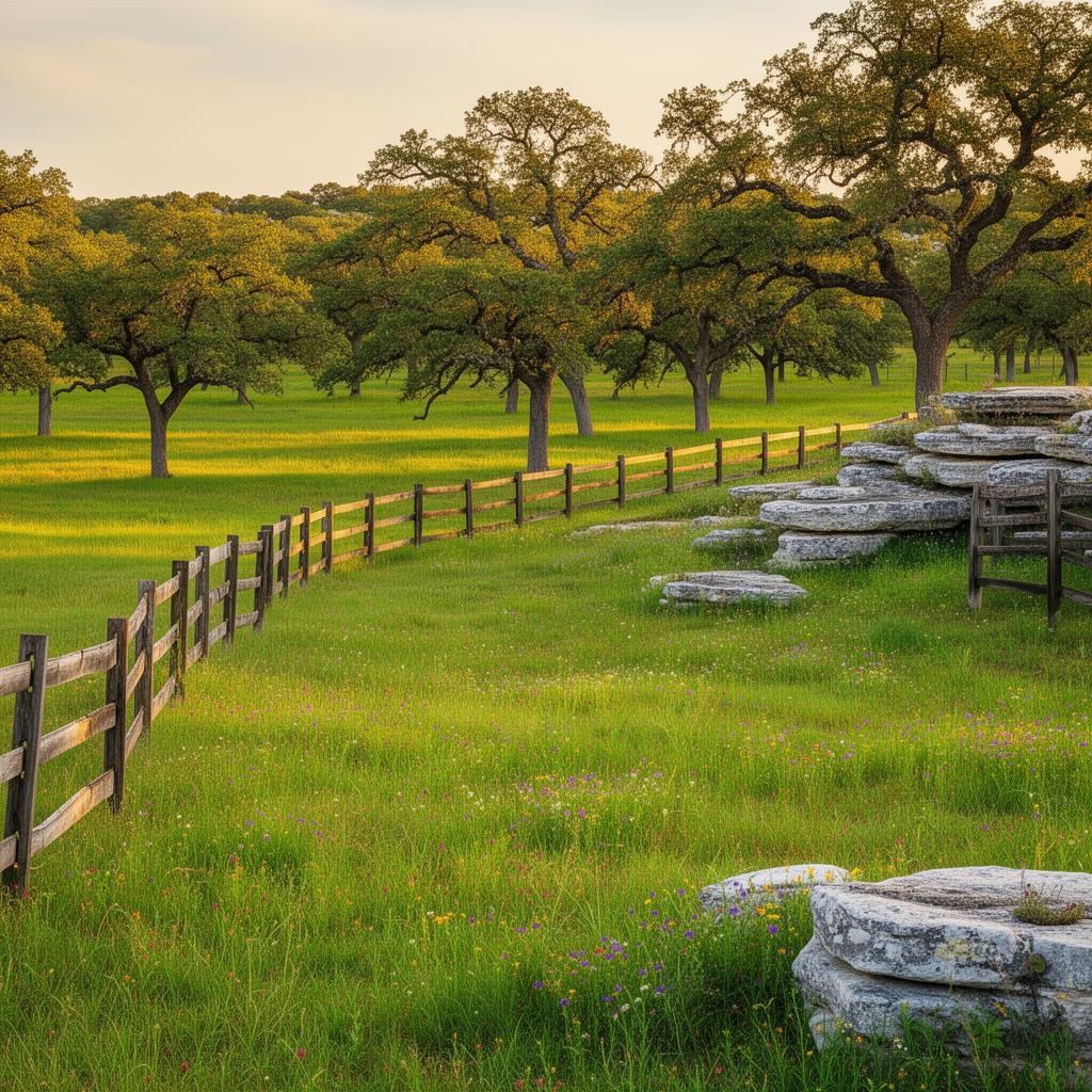 Ranch land property in Comal County with oak trees and limestone