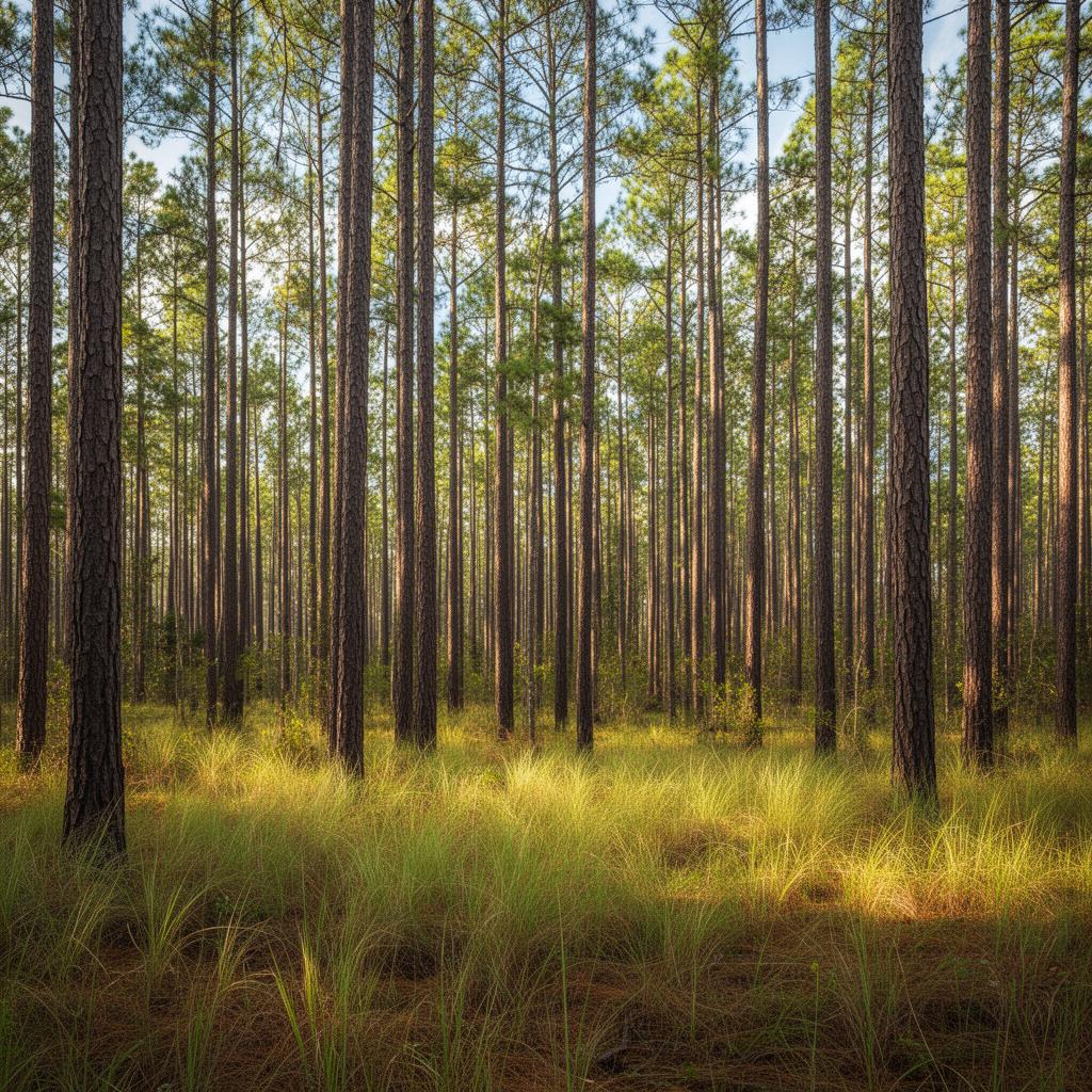 Longleaf pine forest with wiregrass understory in Covington County Alabama