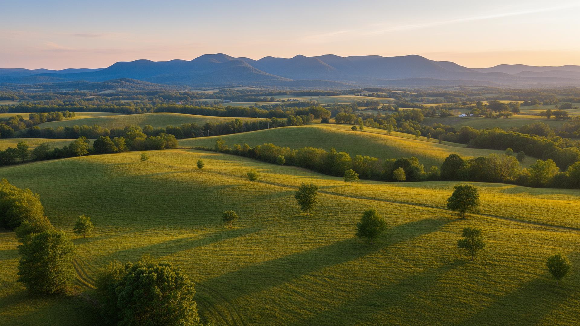 Rolling hills and farmland in Culpeper County, Virginia