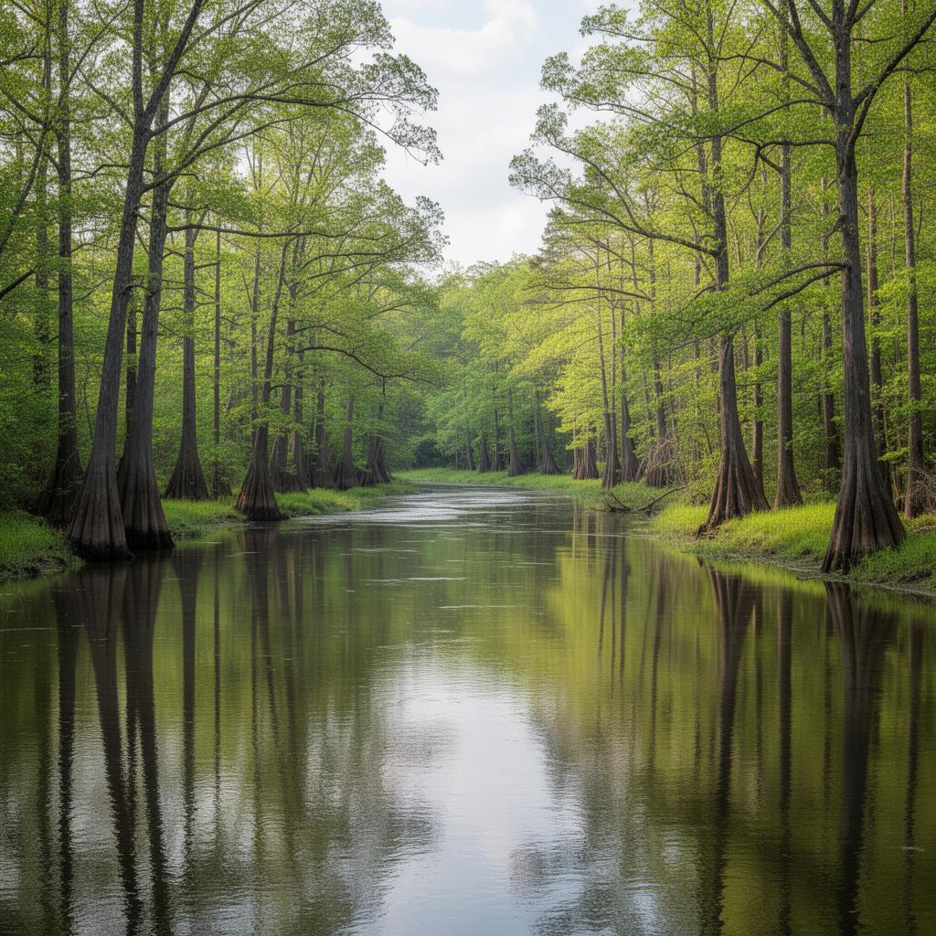 Wolf River flowing through forested bottomland in Fayette County