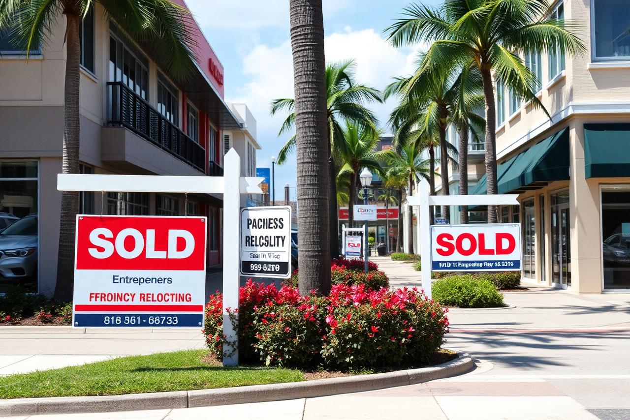 Florida commercial properties with sold signs showing business relocation boom