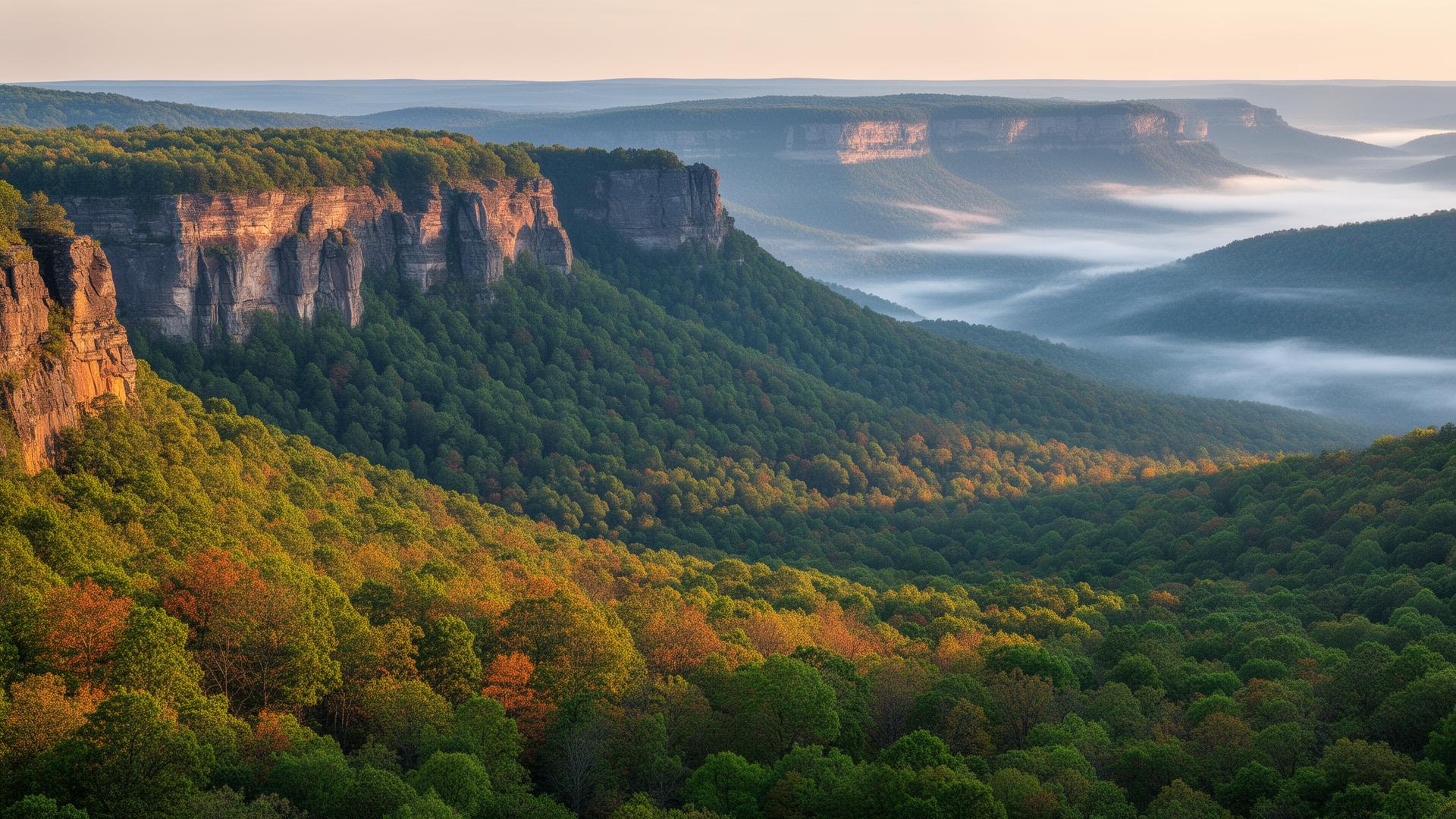 Cumberland Plateau cliffs and forested highlands in Franklin County Tennessee