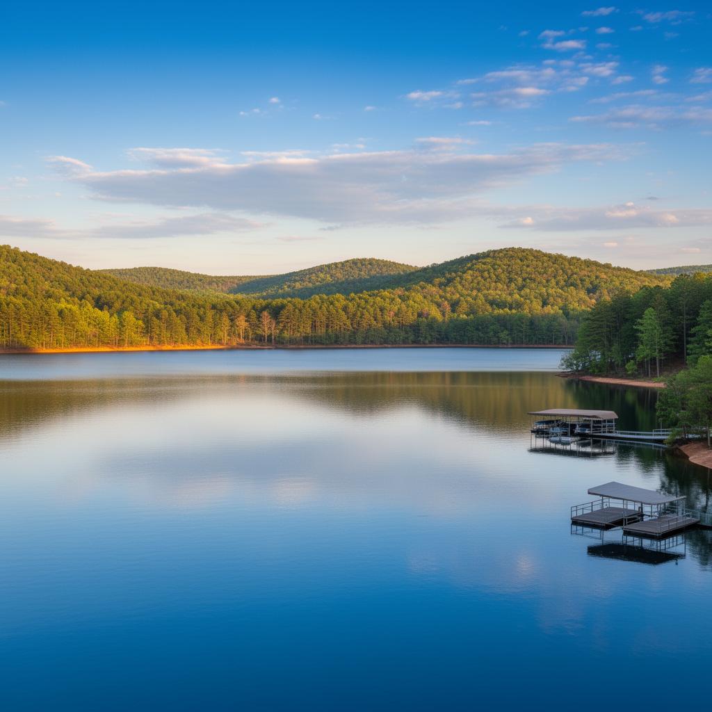 Kerr Lake reservoir with forested hills in Granville County