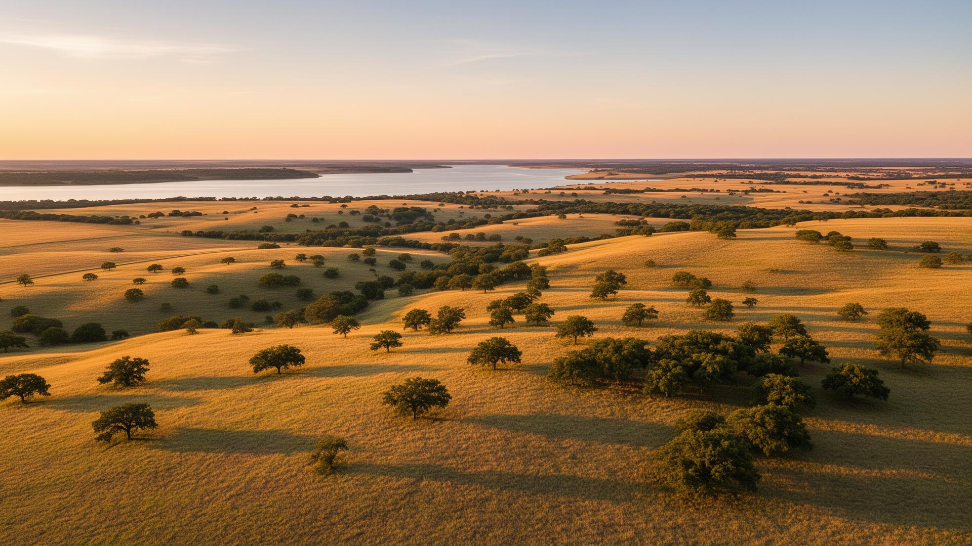 Aerial view of Grayson County Texas ranch land with Lake Texoma