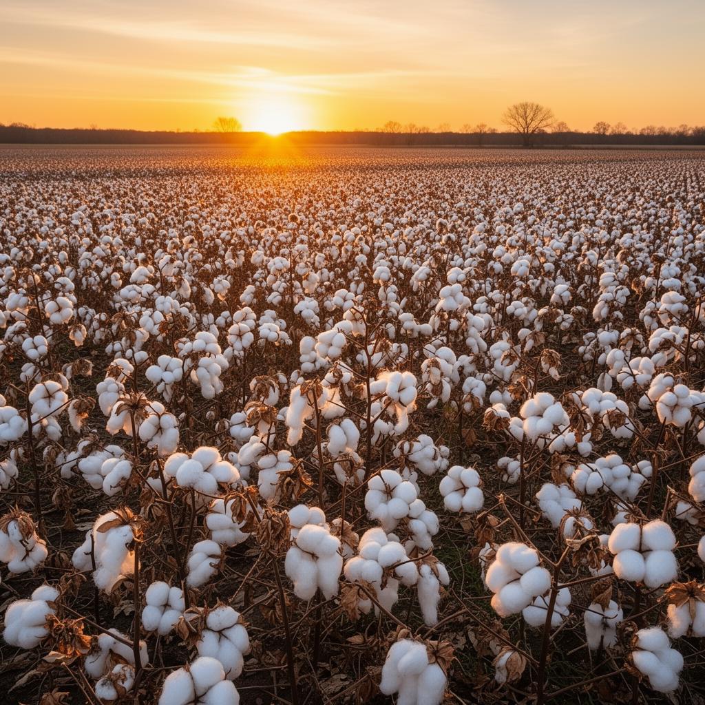 Cotton fields at sunset in Greene County