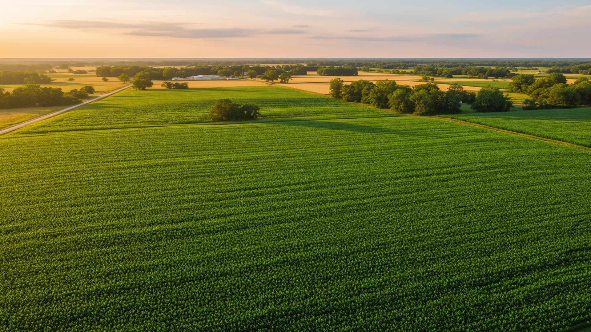 Aerial view of fertile farmland in Greene County, Arkansas