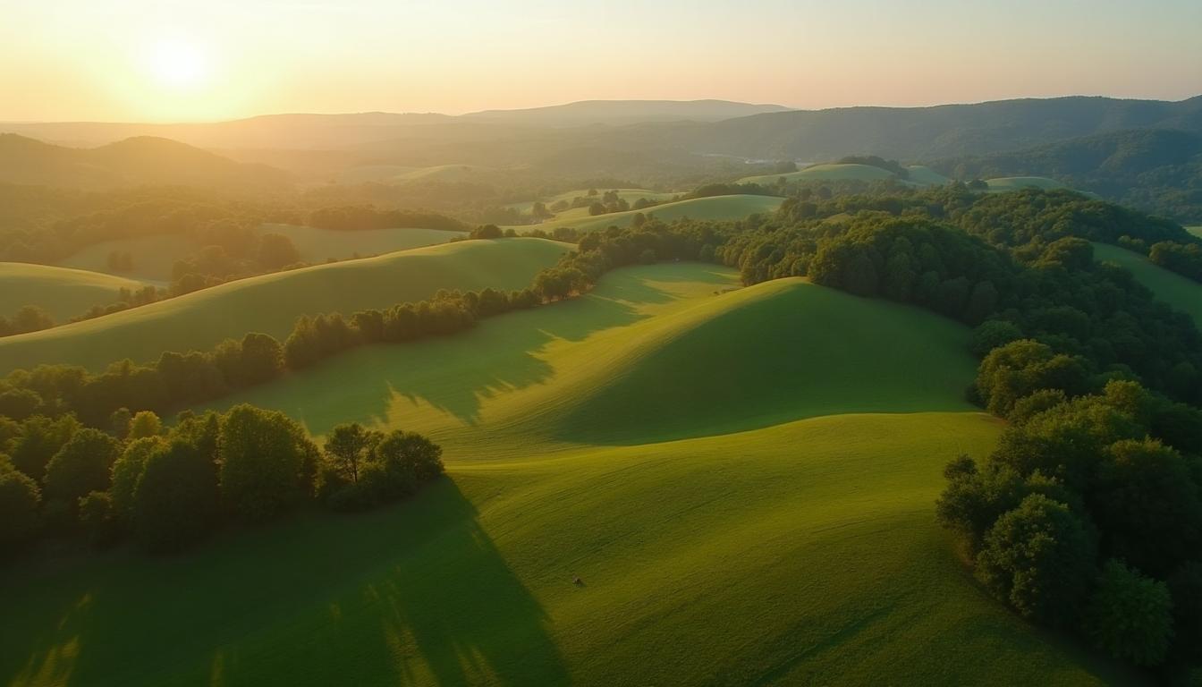 Rolling hills and farmland in Guilford County North Carolina