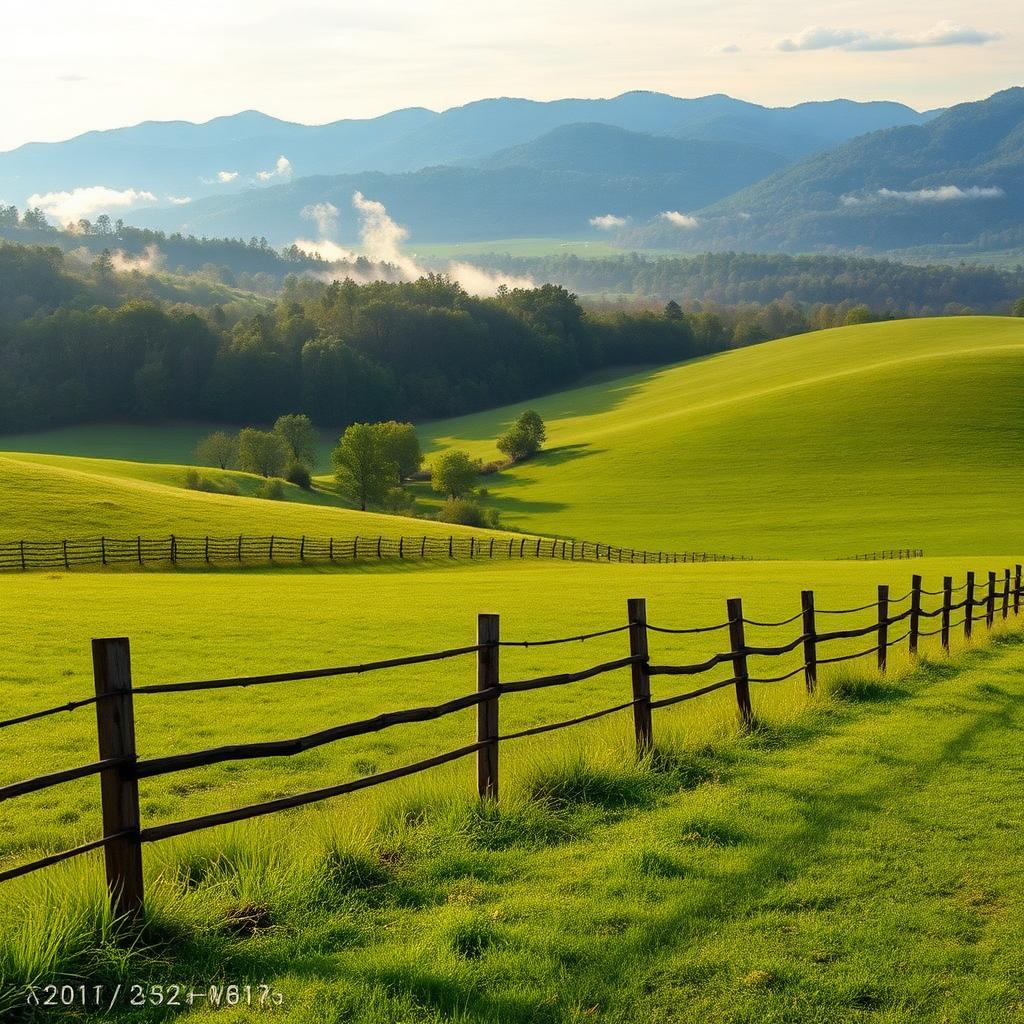 Rolling farmland with mountain backdrop in Hawkins County Tennessee