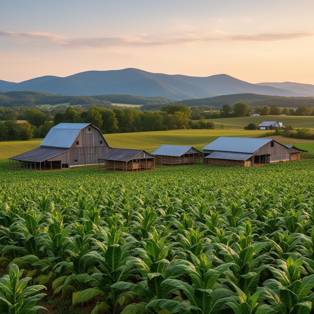 Traditional tobacco farmland with barns in Henry County, Virginia