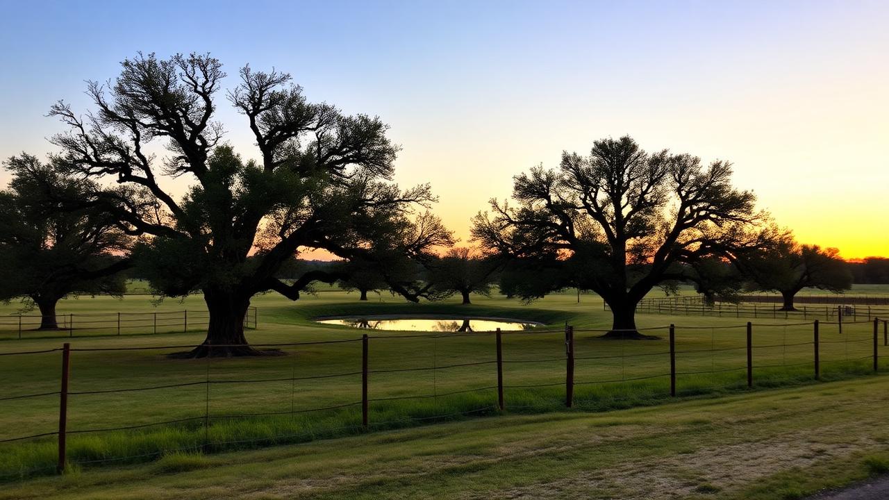 Hunt County Texas land with mature oak trees and pond