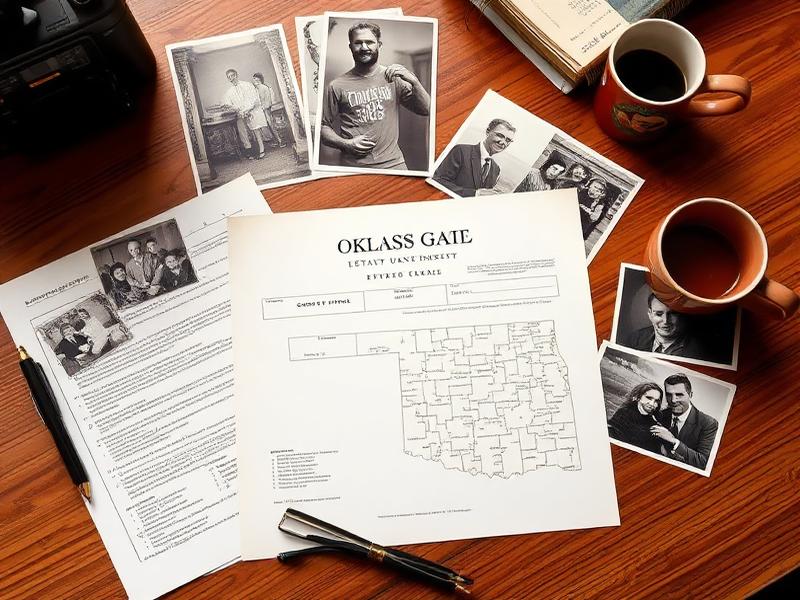 Oklahoma land deed and family documents on desk
