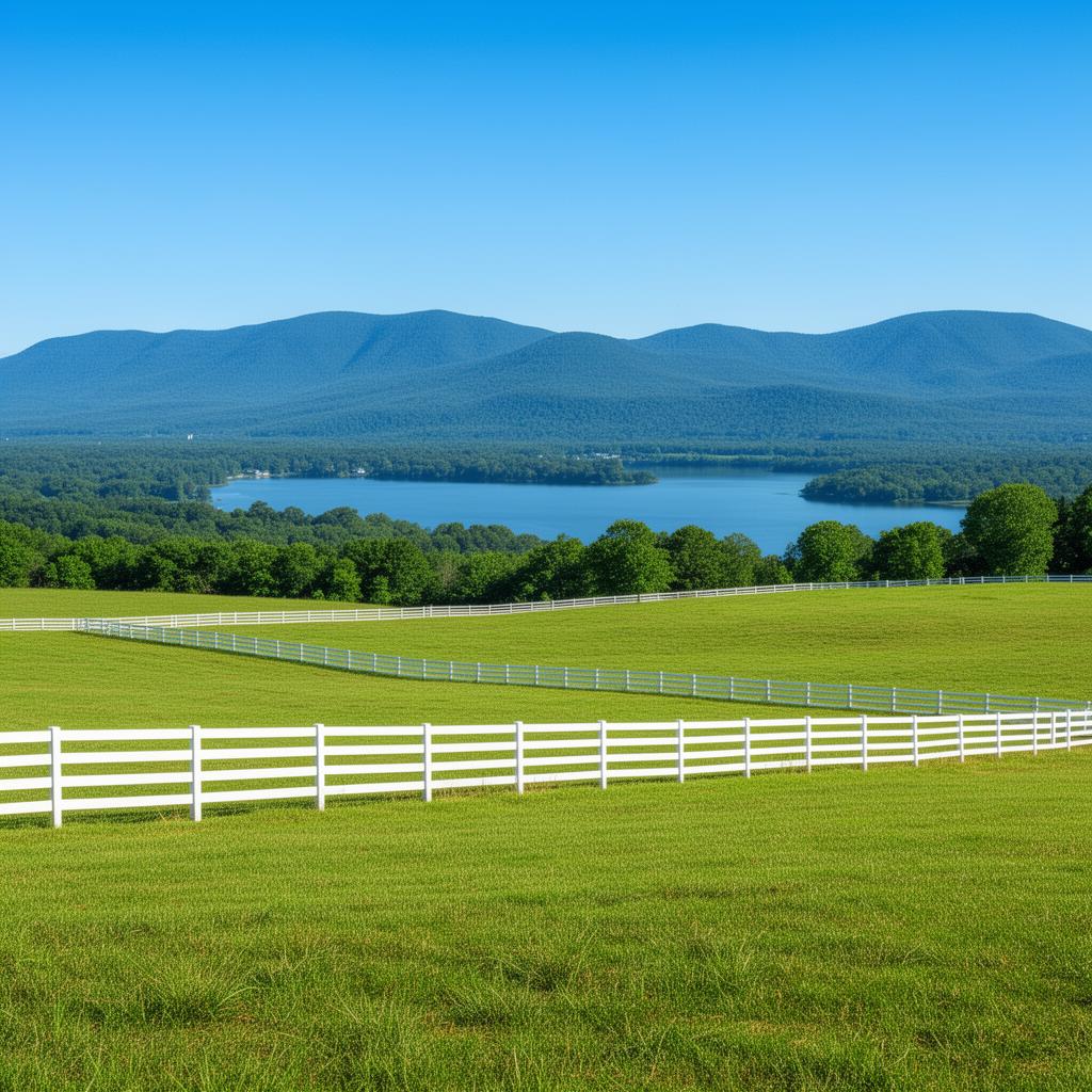 Tennessee farmland with white fencing and Douglas Lake view