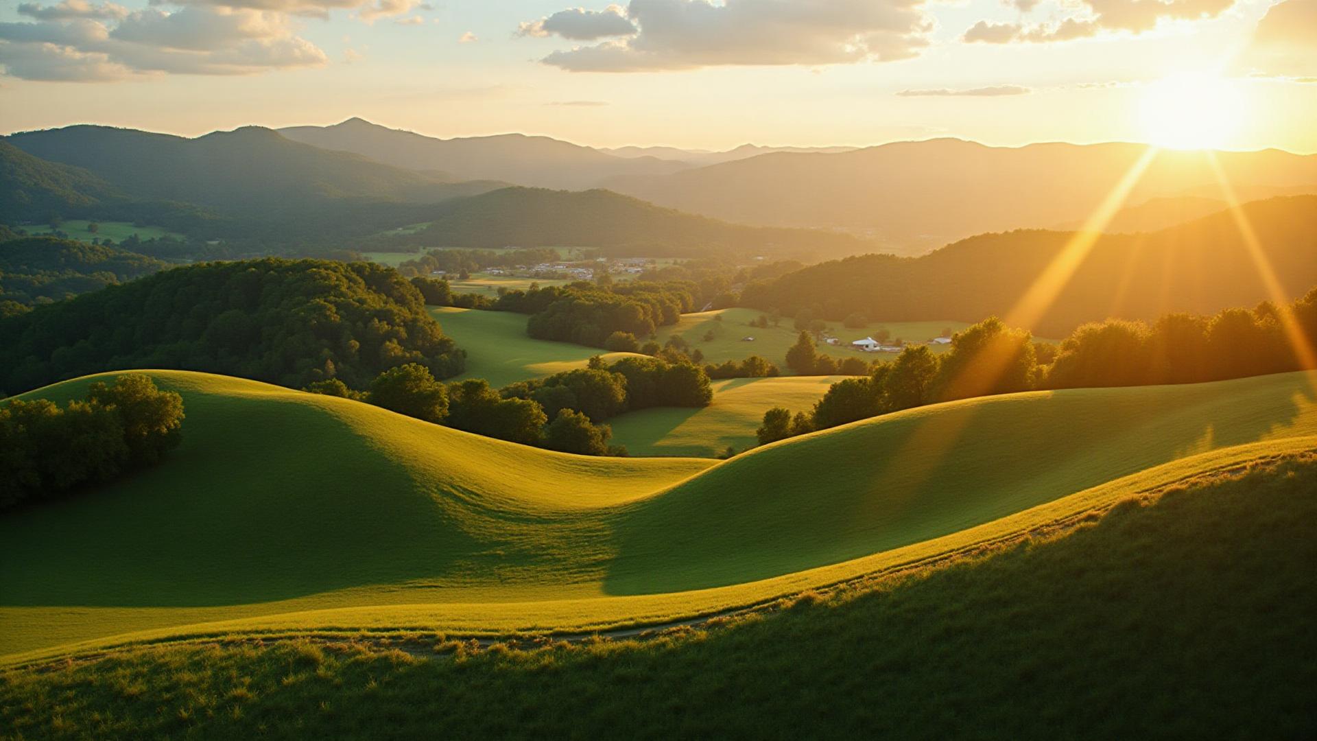 Beautiful rolling hills and farmland in Johnson City Tennessee with mountain views