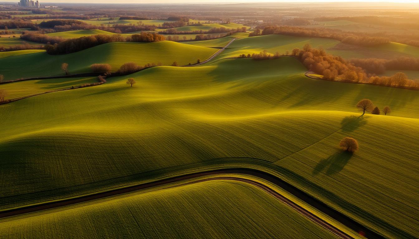 Beautiful farmland in Kenton County, Kentucky with rolling hills and city views