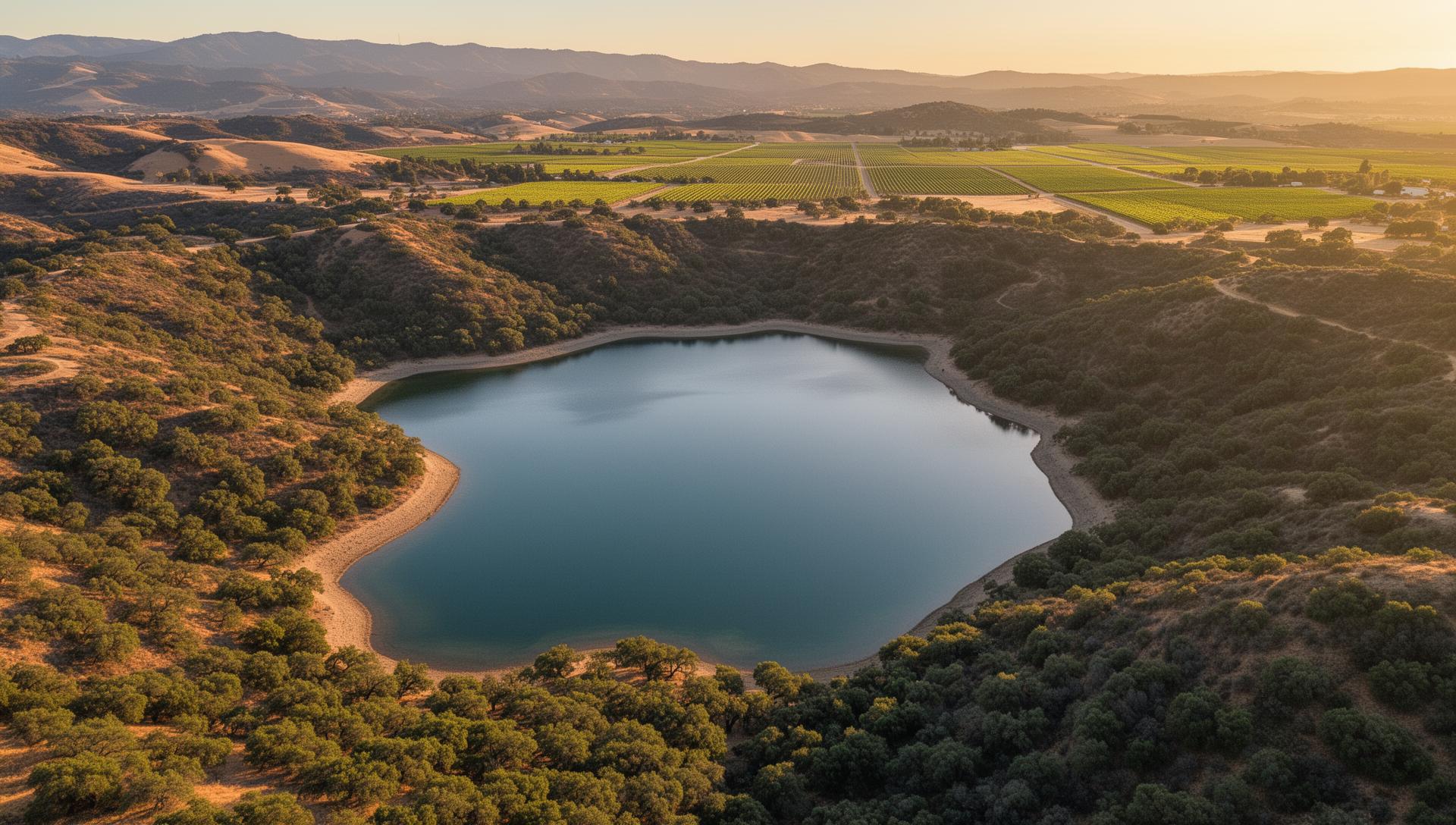 Clear Lake and rolling hills in Lake County, California