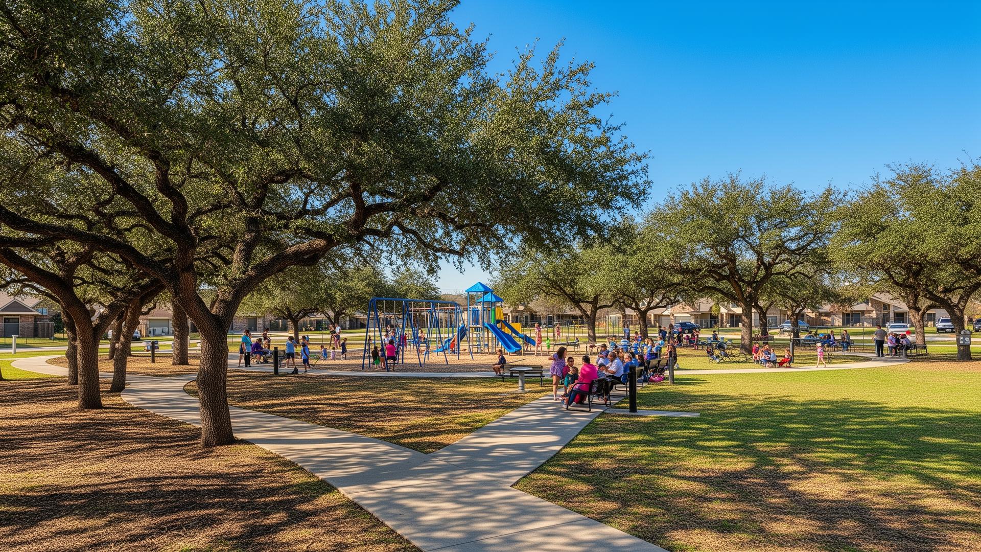 Leon Valley Texas city park with families
