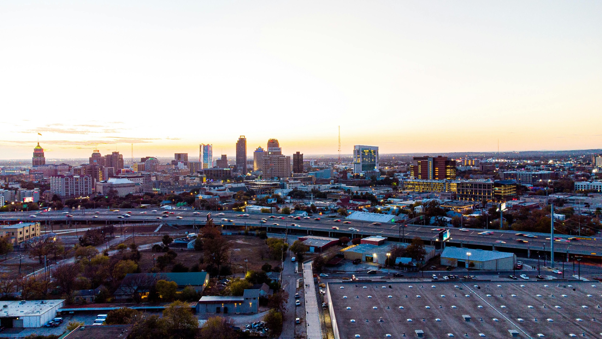 San Antonio skyline view from Live Oak Texas at sunset