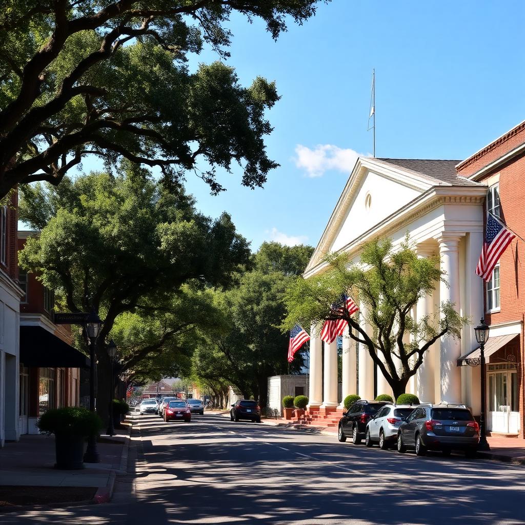 Historic downtown Danielsville, Georgia with Madison County Courthouse
