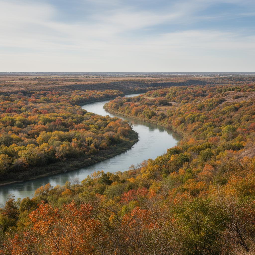 Canadian River valley scenic view in McClain County Oklahoma