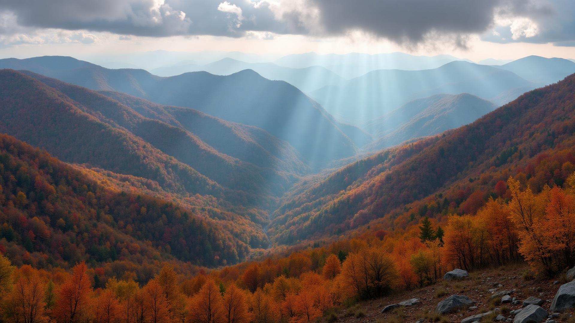 Blue Ridge Mountains panorama in McDowell County North Carolina with autumn foliage