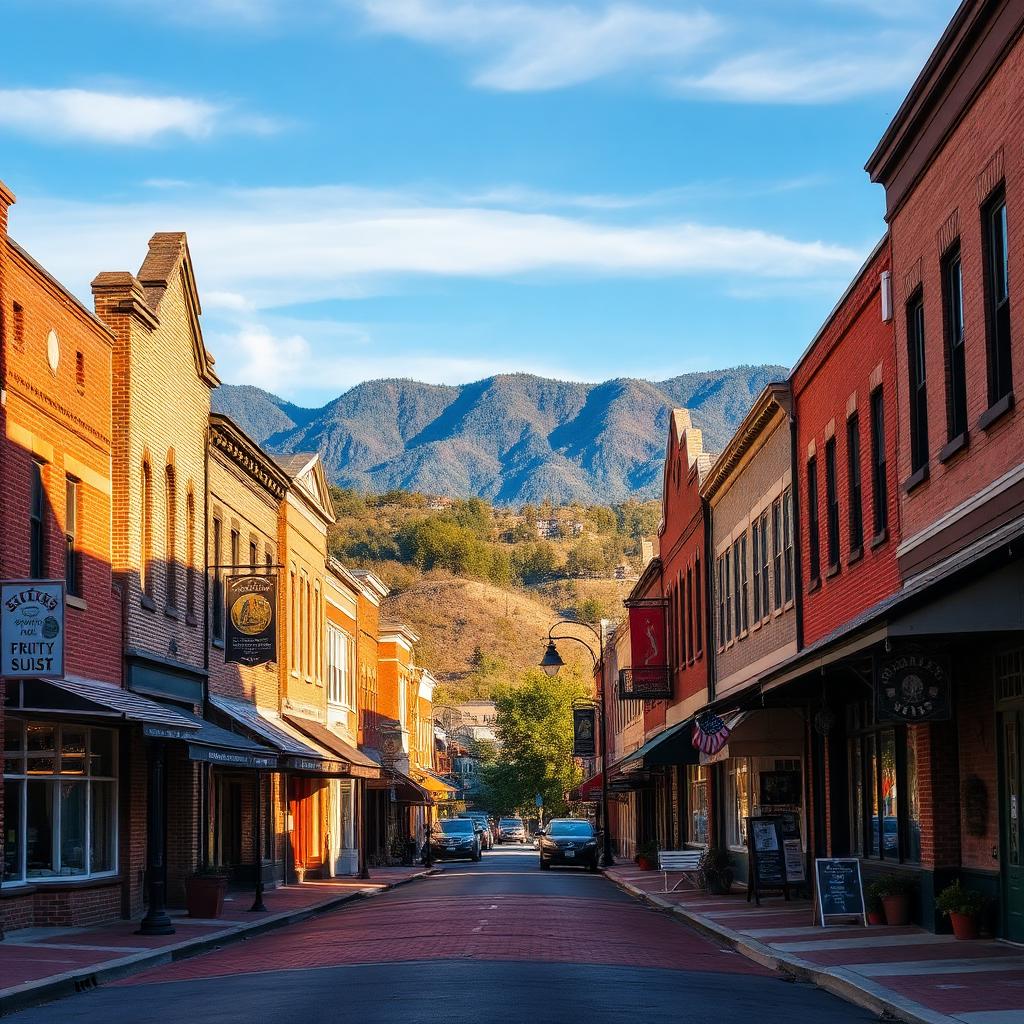 Historic downtown Marion North Carolina with Blue Ridge Mountains backdrop