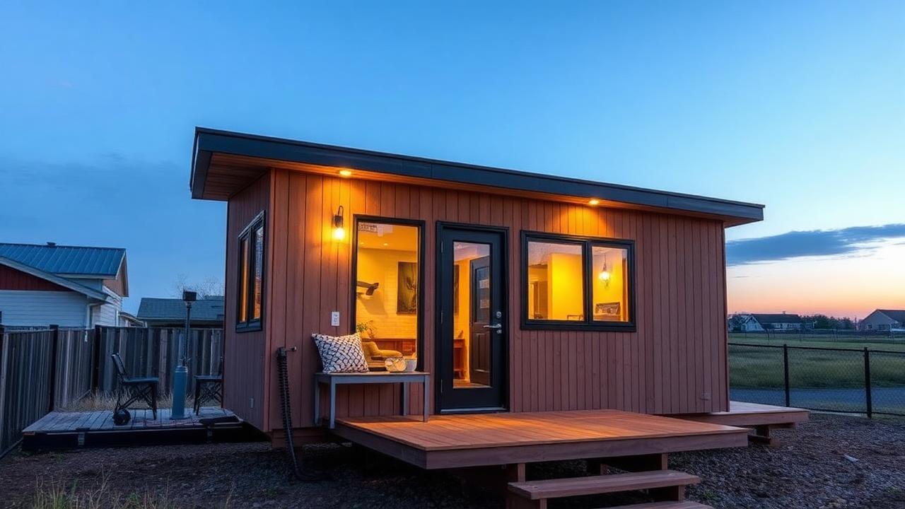 Efficient micro-lot tiny home layout showing optimal space utilization