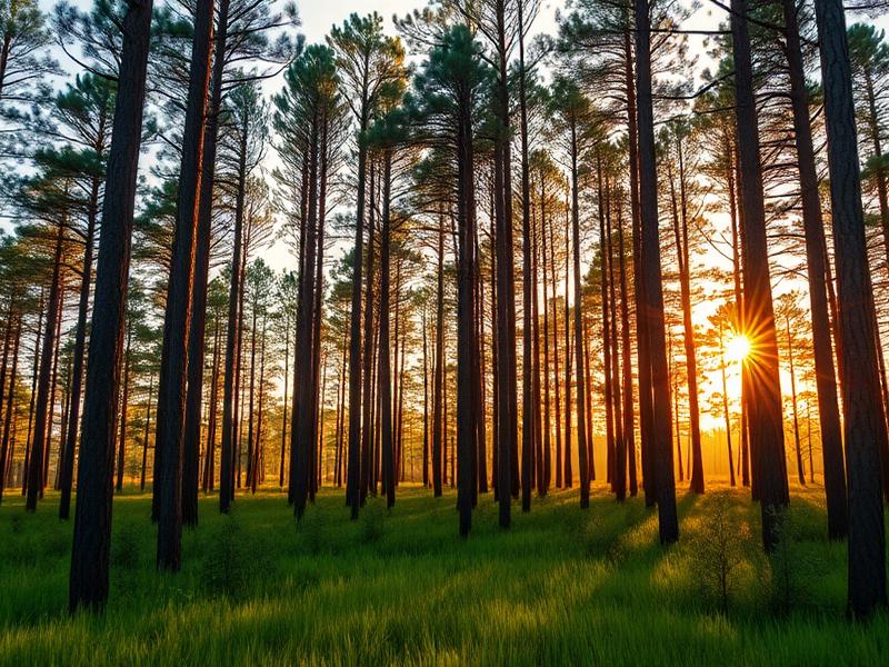 Longleaf pine forest at sunset in Moore County North Carolina
