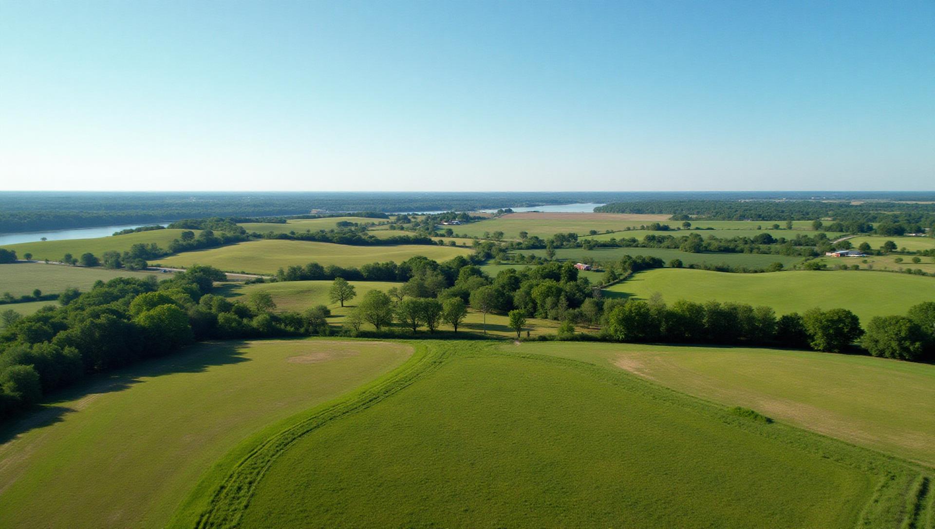 Scenic farmland in Muskogee County, Oklahoma with river views